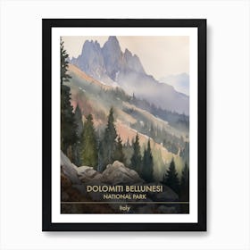 Dolomiti Bellunesi National Park Italy Watercolour 2 Art Print