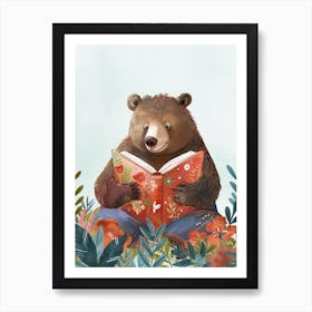 Sloth Bear Reading Storybook Illustration 4 Art Print