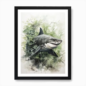 Shark, Japanese Brush Painting, Ukiyo E, Minimal 1 Art Print