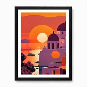 Santorini, Greece Retro Sunset Art Print