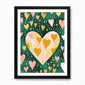 Hearts Lines Gold & Green Art Print