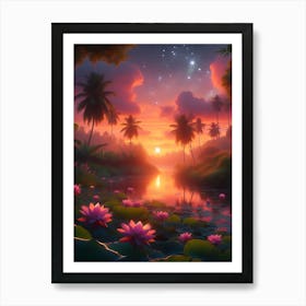 Beautiful Lotus Lake Landscape 16 Art Print