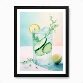 Delicious Cocktail With Cucumber, Gin, Tonic, Lemon And Juniper Sprigs Art Print