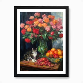 Flower Vase Carnation With A Cat 2 Impressionism, Cezanne Style Art Print