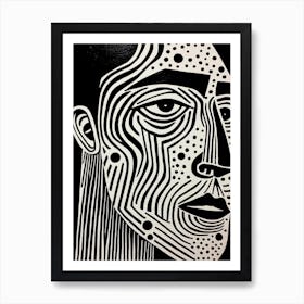 Wavy Lines Linocut Inspired Portrait 1 Art Print