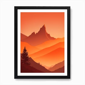 Misty Mountains Vertical Composition In Orange Tone 312 Art Print