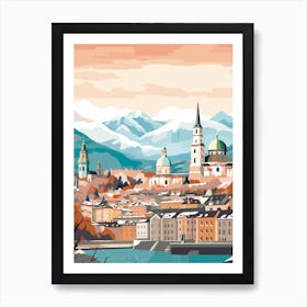 Vintage Winter Travel Illustration Salzburg Austria 4 Art Print