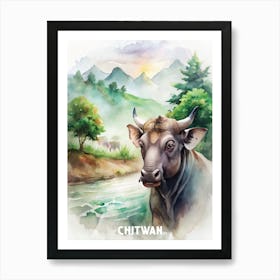 Chitwan National Park Watercolor Painting Art Print