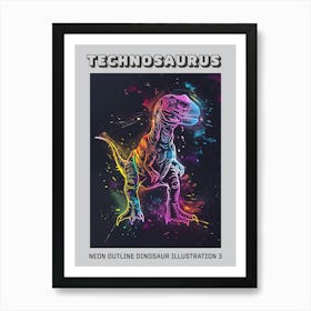 Neon Outline Dinosaur Illustration 3 Poster Art Print