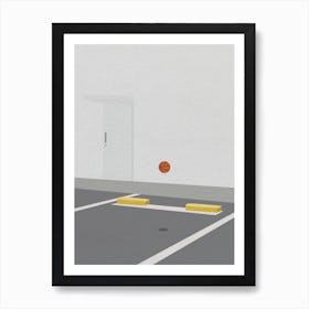 Minimal art Basketball In A Parking Lot Art Print