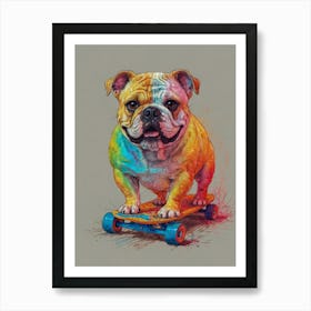 Bulldog On A Skateboard Art Print