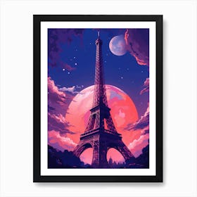 Eiffel Tower at Night in Paris Painting Art Print