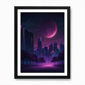 Neon City Full Moon Art Print