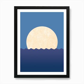 Moonrise Night -Minimalist Graphic Abstract Horizon Seascape Nostalgic Art Print