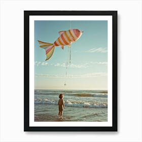 An Endearing Scene Of A Child Amused With A Weightless Oversized Candy Stripe Fish Floating Above (4) Art Print