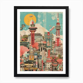 Osaka   Retro Collage Style 1 Art Print