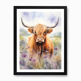 Lilac Watercolour Of Highland Cow 3 Art Print