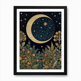 Moon And Flowers Style William Morris Art Print 7 Art Print