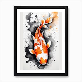 One Koi Fish in Calligraphy Style Art Print