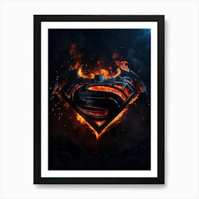 Batman Superman Logo In Flames Art Print