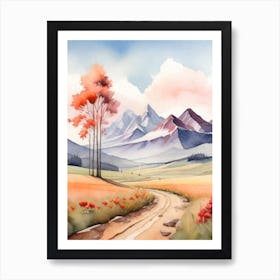 Tranquil Mountains In Minimalist Watercolor Vertical Composition 45 Art Print