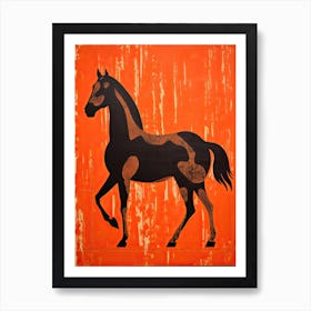 Horse, Woodblock Animal  Drawing 1 Art Print