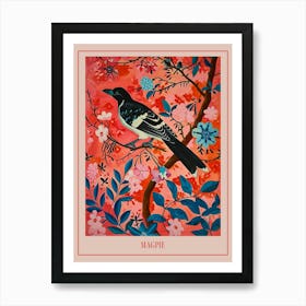 Floral Animal Painting Magpie 3 Poster Art Print