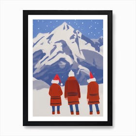 Christmas Mountain Three Figures Scene Art Print