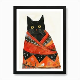 Black Cat In Blanket Art Print