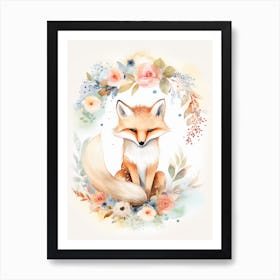Floral Baby Fox Watercolour 4 Art Print