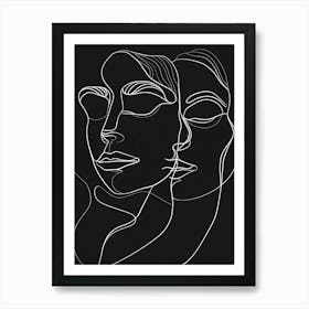 Black And White Abstract Women Faces In Line 2 Art Print