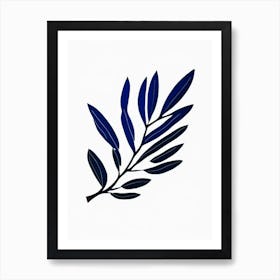 Olive Branch 1 Symbol Blue And White Line Drawing Art Print