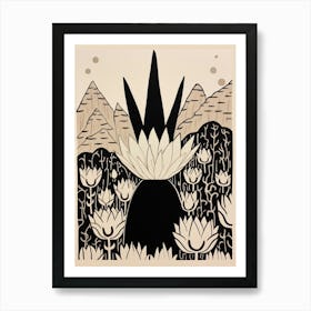 B&W Cactus Illustration Bunny Ear Cactus 1 Art Print