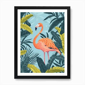 Lesser Flamingo And Croton Plants Minimalist Illustration 2 Art Print