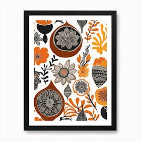 Orange And Black Floral Pattern 1 Art Print