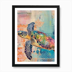 Colourful Scrapbook Inspired Sea Turtle 1 Art Print