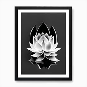 Blooming Lotus Flower In Lake Black And White Geometric 1 Art Print