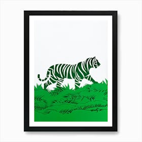 A Royal Bengal Tiger Confidently Emerges From Meticulously Cut Monochromatic Green Grass Against A S Art Print