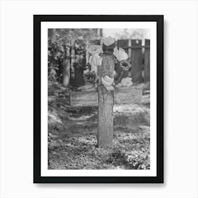 Decorated Headstone In Cemetery, New Roads, Louisiana On All Saints Day, Artificial Flowers Are Made Of Paper By Art Print