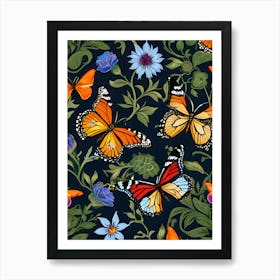 Seamless Pattern With Butterflies And Flowers 8 Art Print