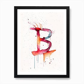 B  Letter, Alphabet Minimalist Watercolour 3 Art Print