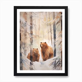 Winter Watercolour Brown Bear 3 Art Print