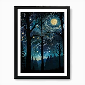 Starry Night In The Forest Art Print