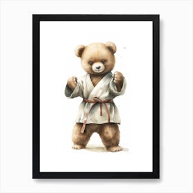 Judo Teddy Bear Painting Watercolour 4 Art Print