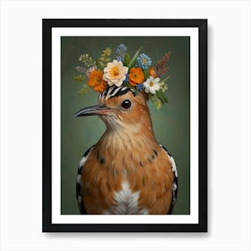 Bird With Flowers Crown European Robin On Its Head Art Print