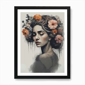 Woman with Flowers In Hair Art Print