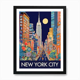 New York City Night United States Travel Print Painting Cute Art Print