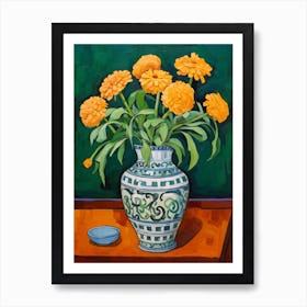 Flowers In A Vase Still Life Painting Marigold 3 Art Print
