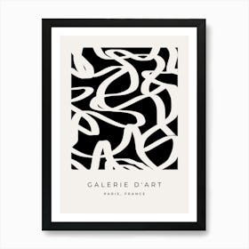 Abstract Line Swirl Black And Cream White Art Print
