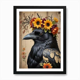 Regal Crow With A Floral Crown Art Print (3) Art Print